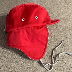 NWT Tilley Rove Aviator Water Repellent Sherpa Lined Ear Warmer Red Hat S/M